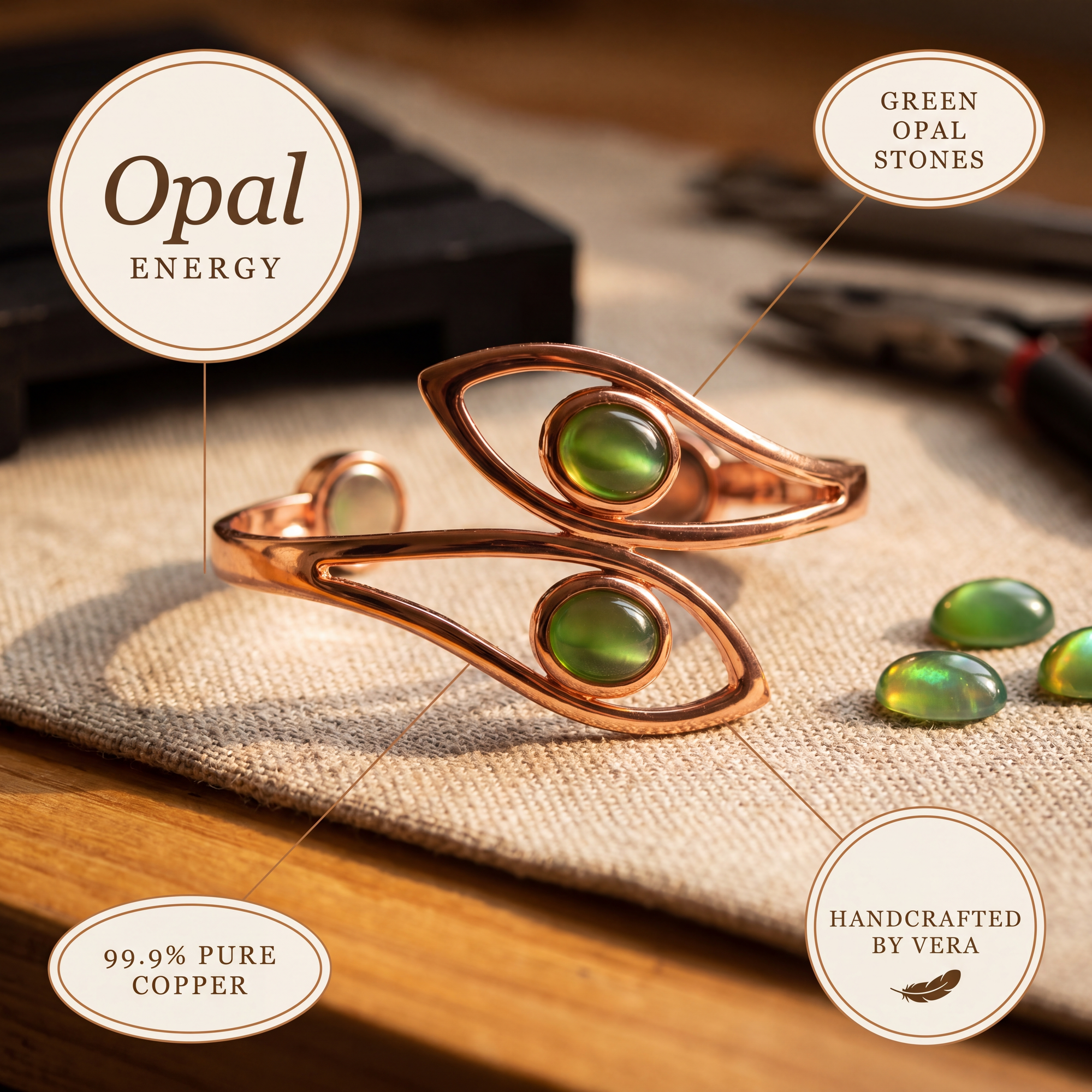 Pulseira de Cobre com Opala da Rosa