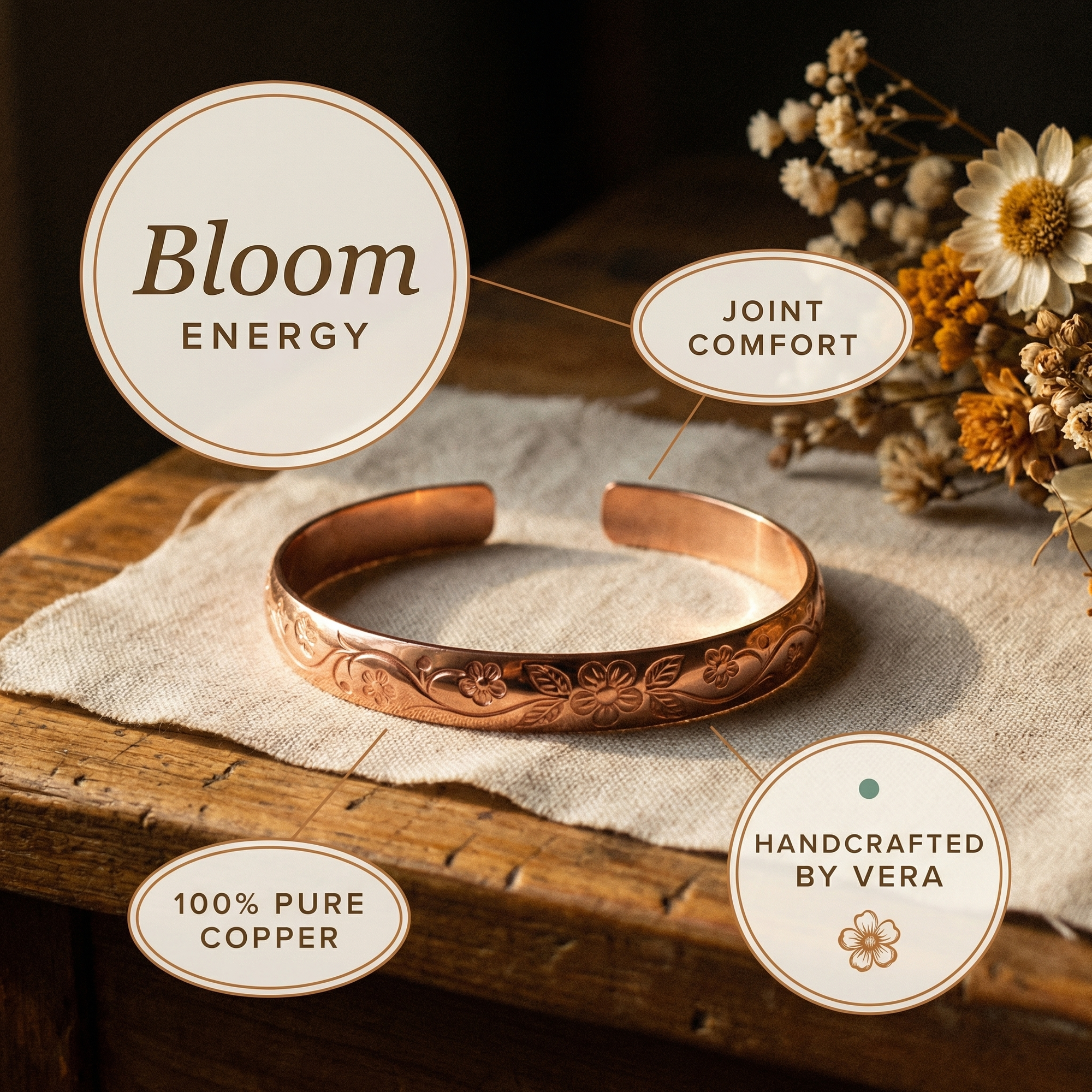Pulseira de Cobre Rosa's Bloom