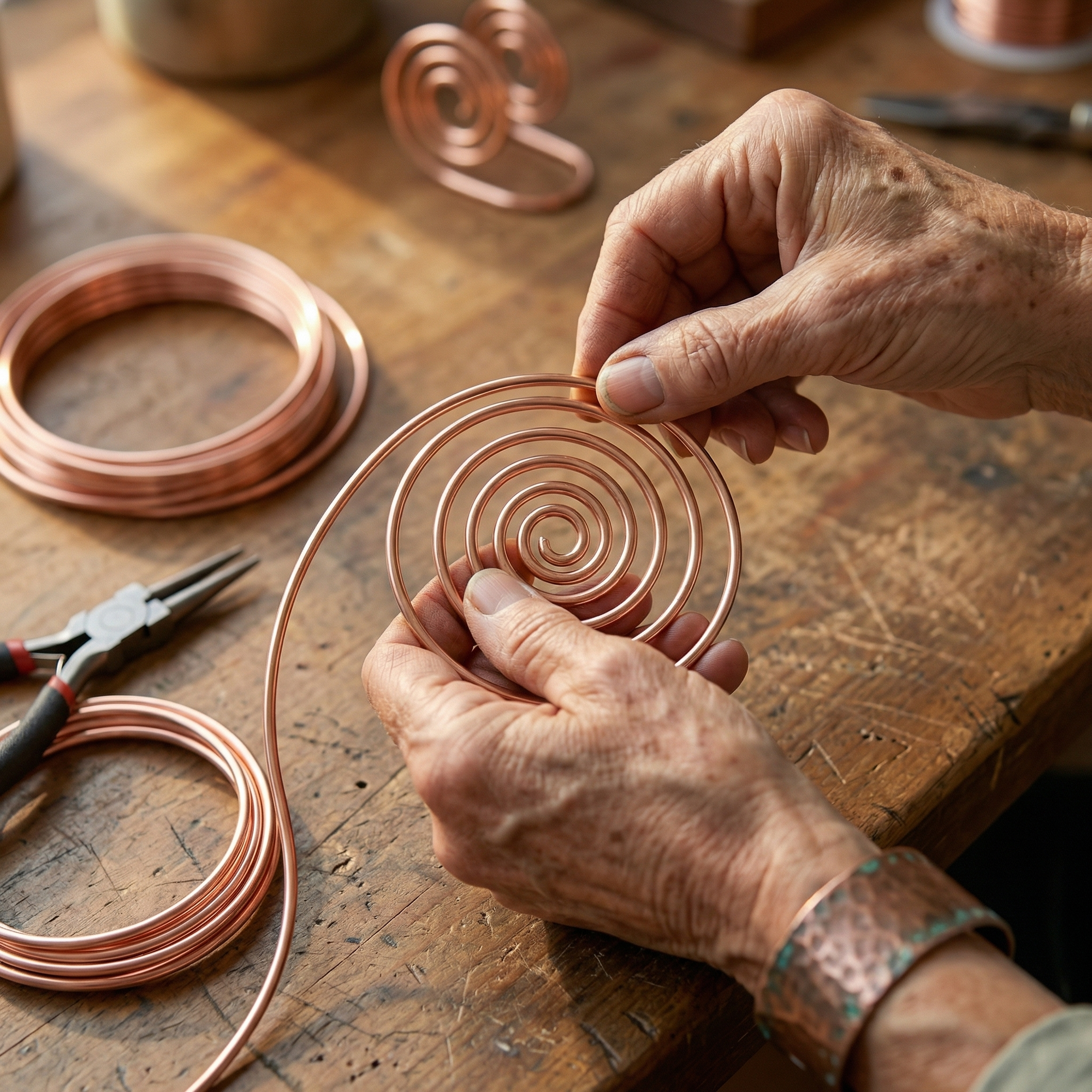 Espiral de Mão em Cobre de Rosa