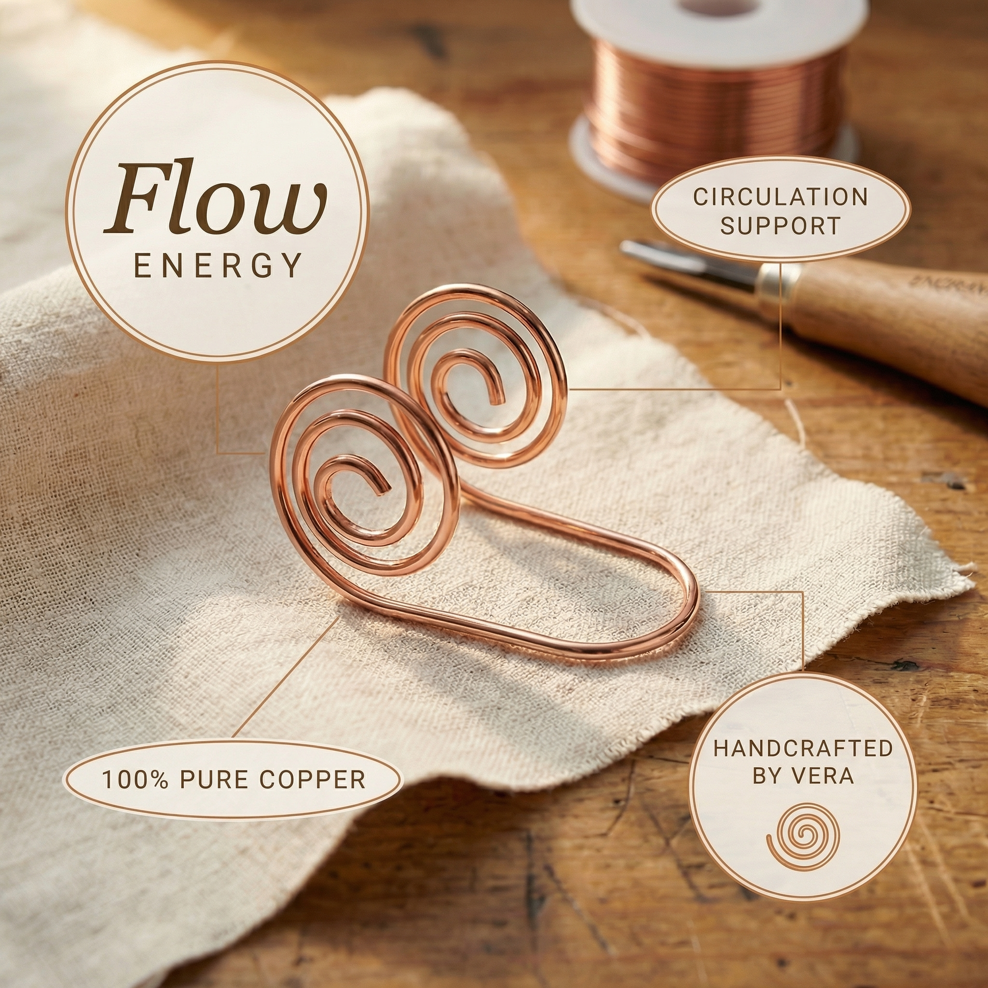 Espiral de Mão em Cobre de Rosa