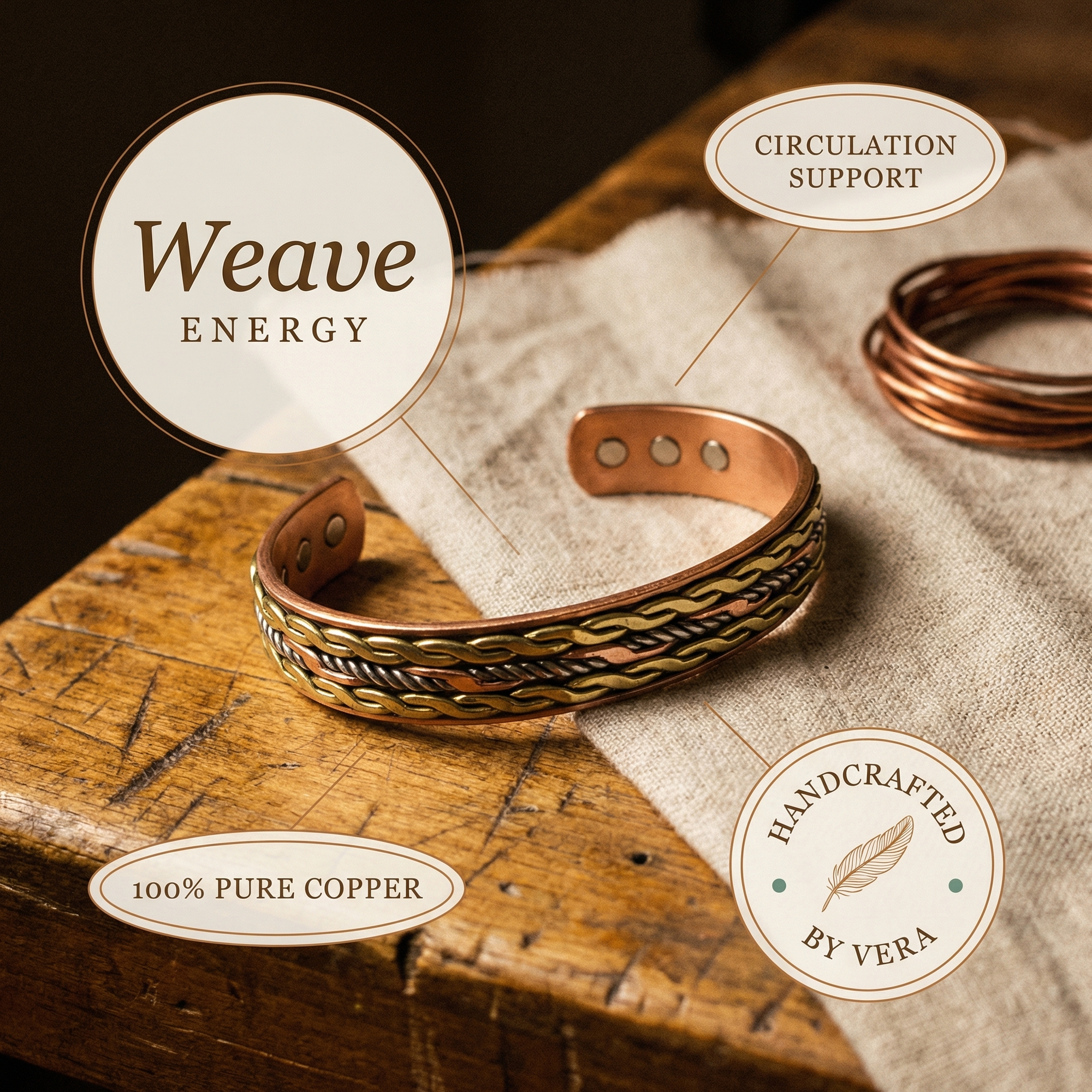 Pulseira de Cobre Rosa's Weave