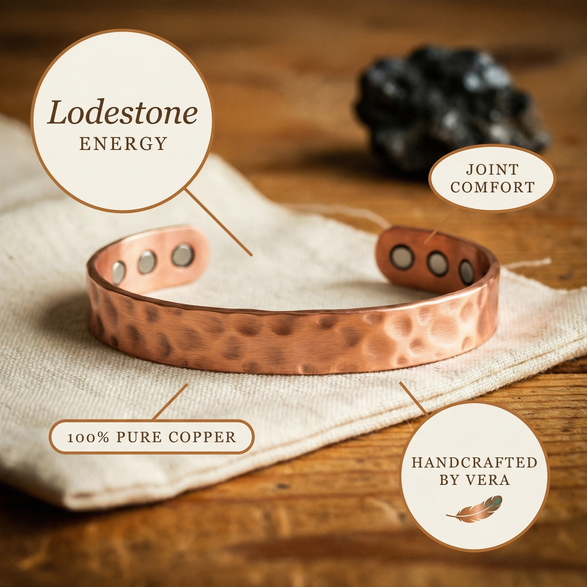Bracelete de Cobre Lodestone da Rosa