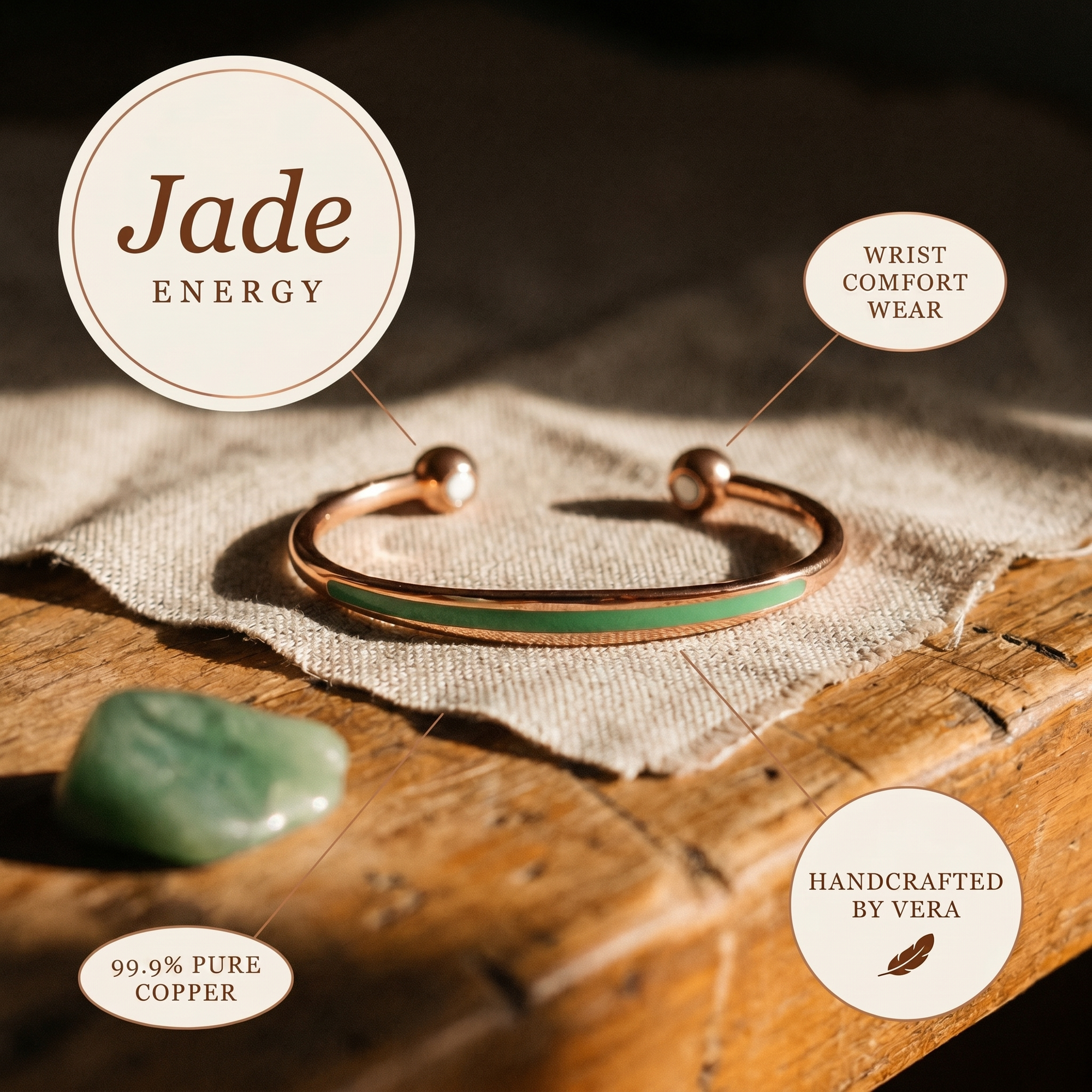 Pulseira de Cobre Jade da Rosa