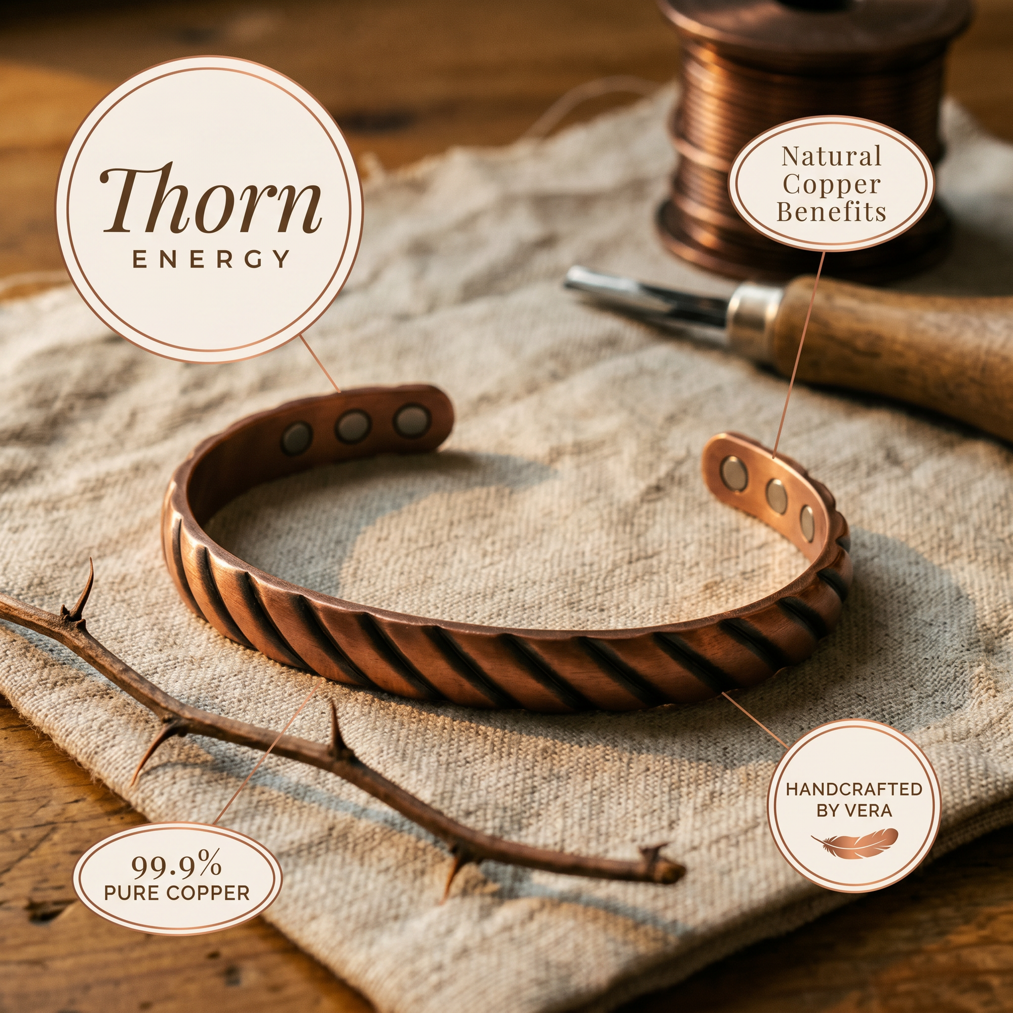 Pulseira de Cobre Rosa's Thorn