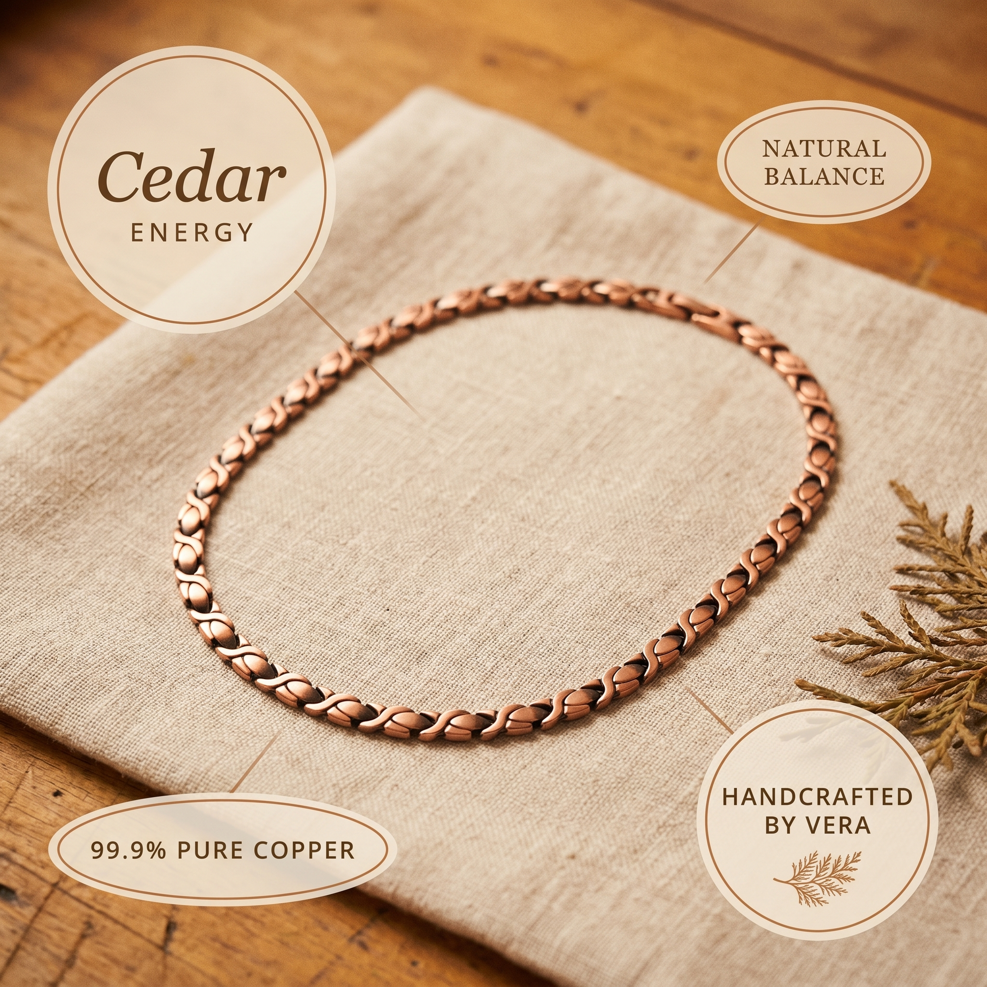 Colar de Cobre de Cedro da Rosa