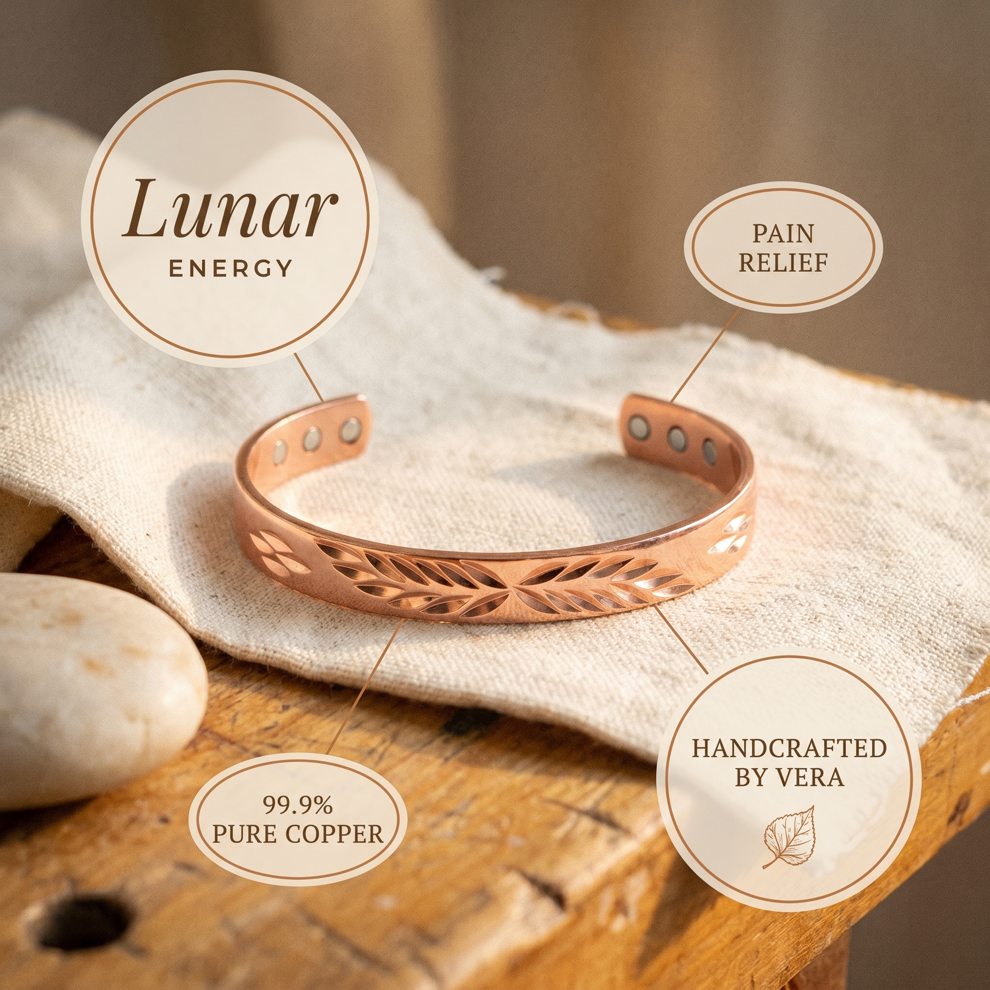 Pulseira de Cobre Lunar da Rosa