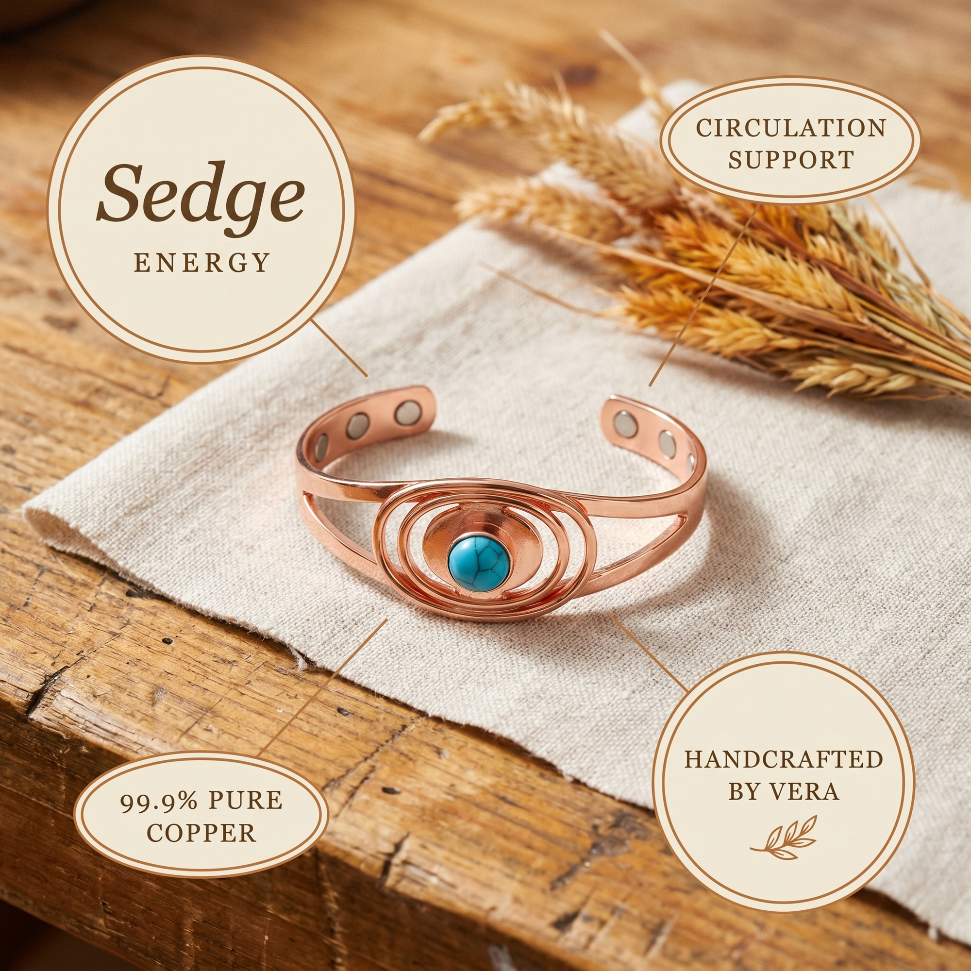 Pulseira de Cobre Sedge de Rosa