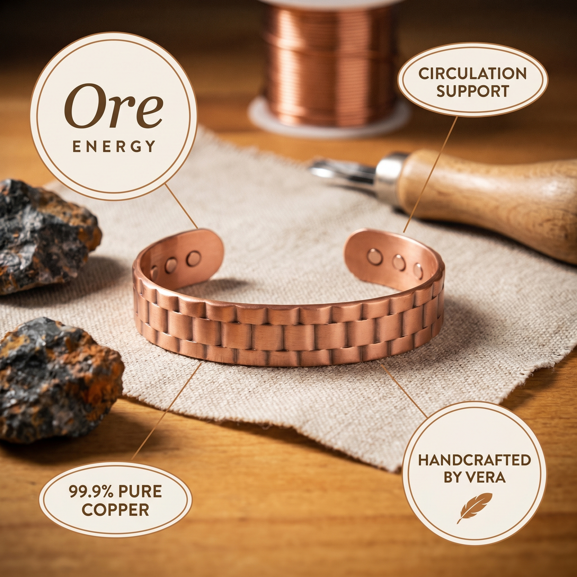 Bracelete de Cobre para Homens Rosa
