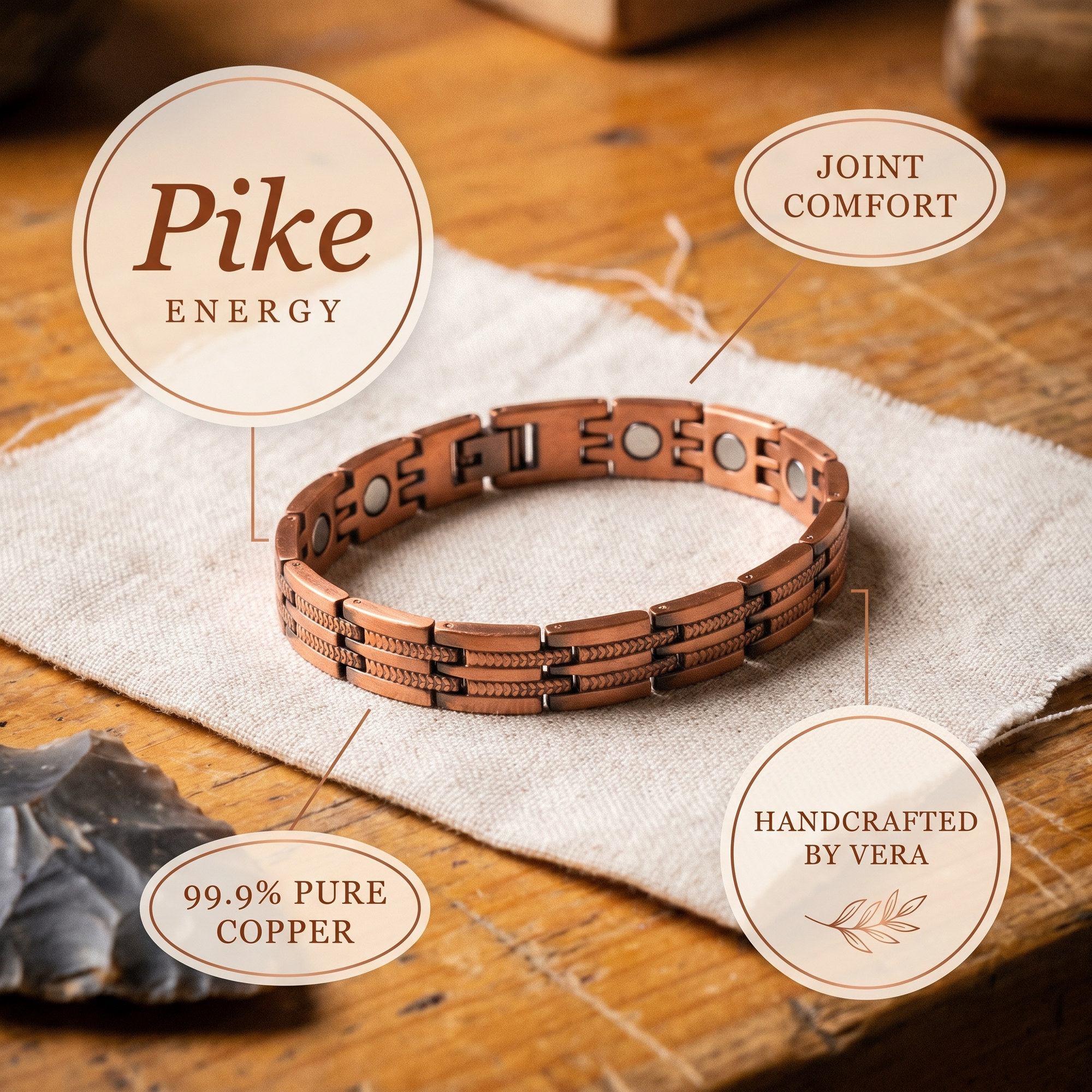 Pulseira de Cobre Masculina Rosa's Pike
