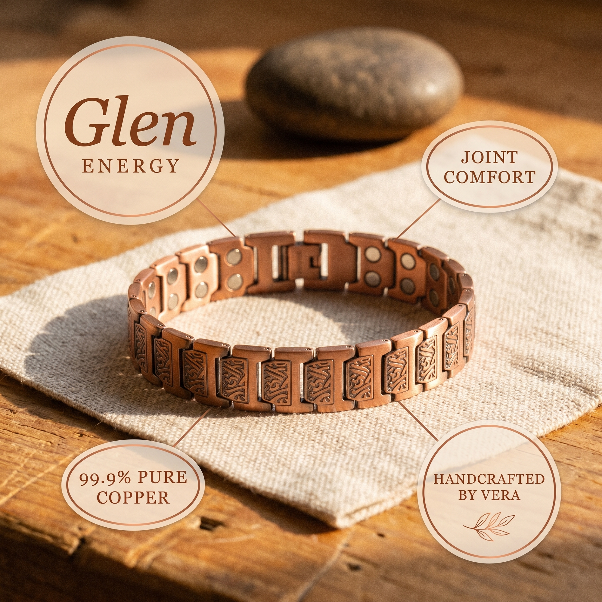 Pulseira de Cobre para Homens Rosa's Glen
