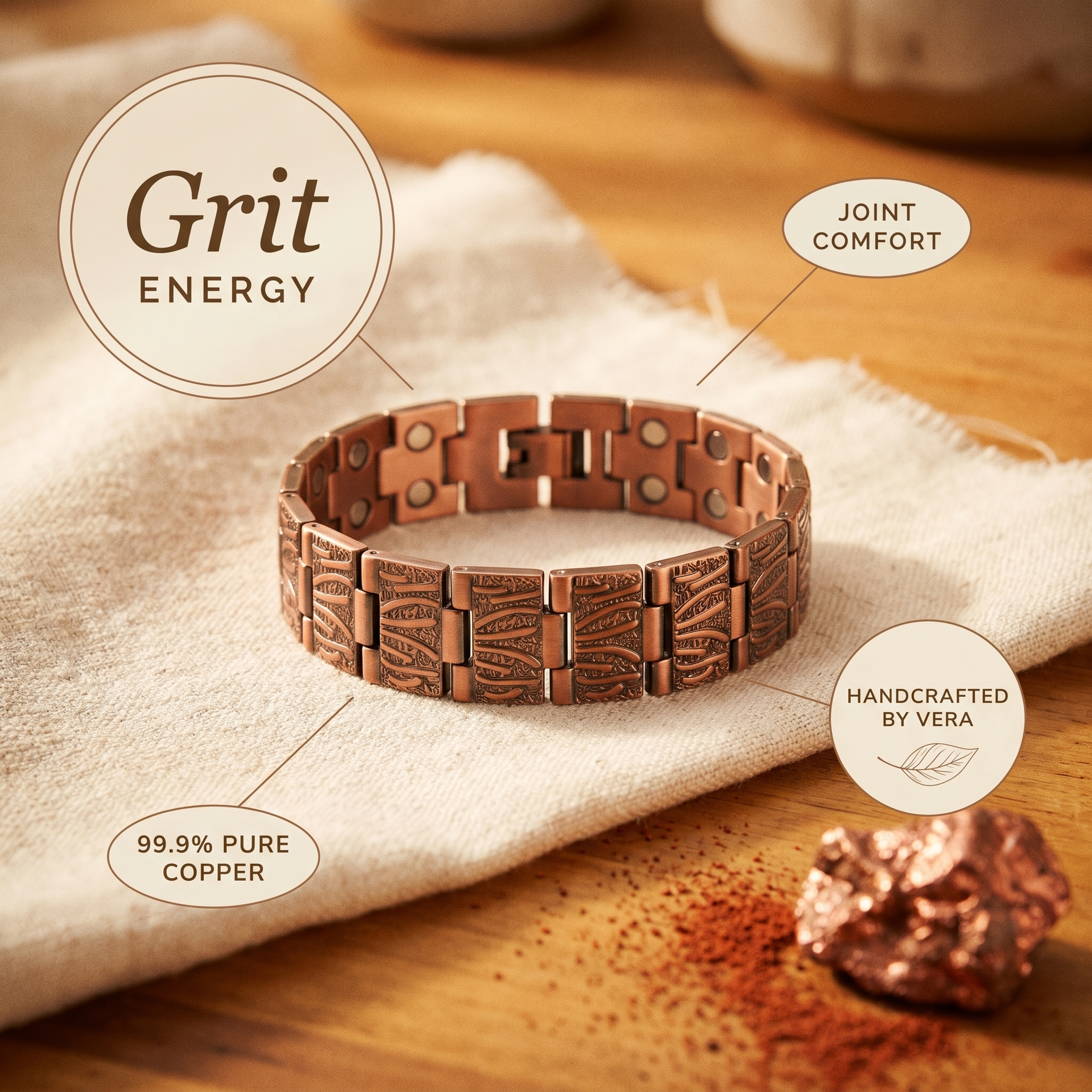 Pulseira de Cobre para Homens Rosa's Grit
