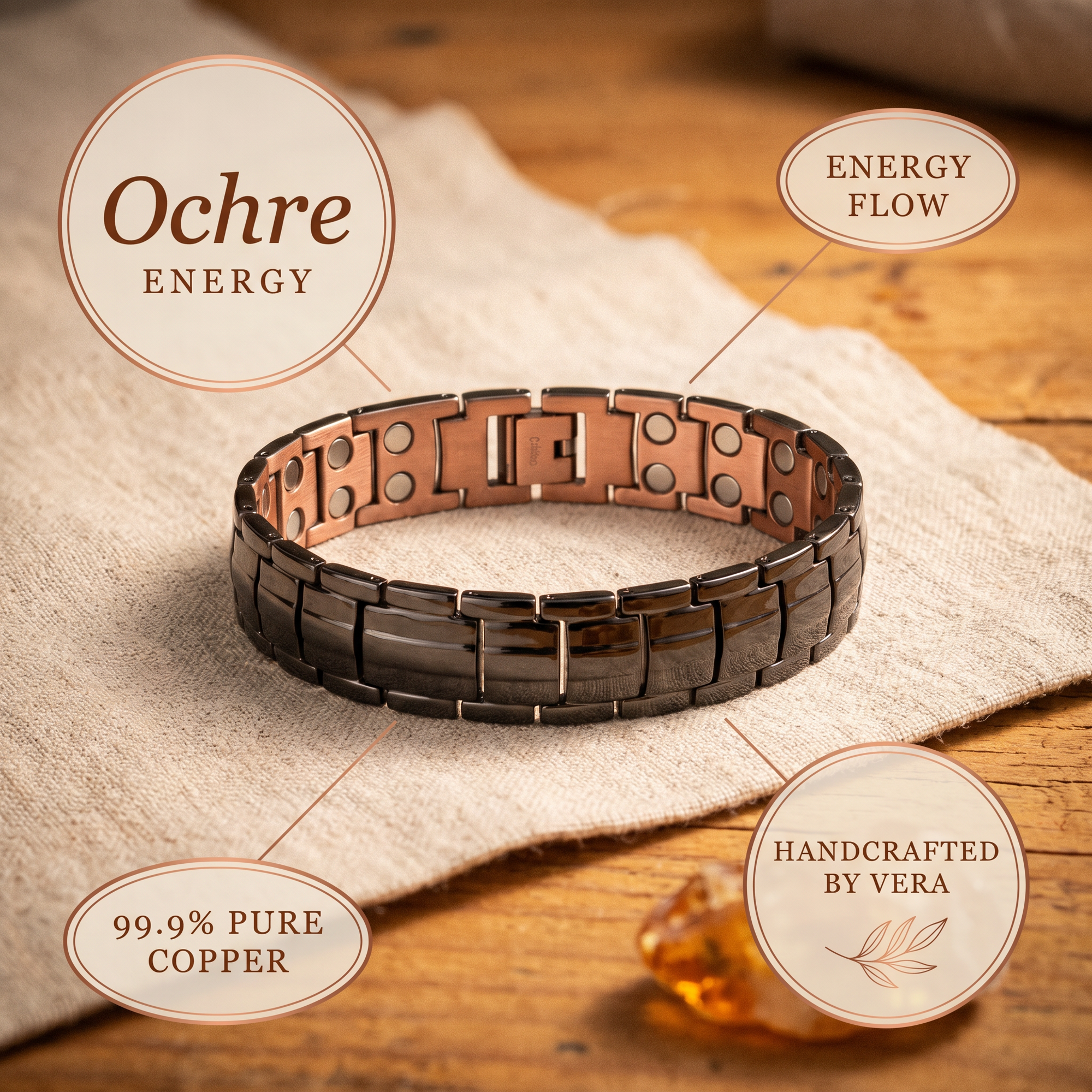 Pulseira de Cobre para Homem de Rosa em Óxido