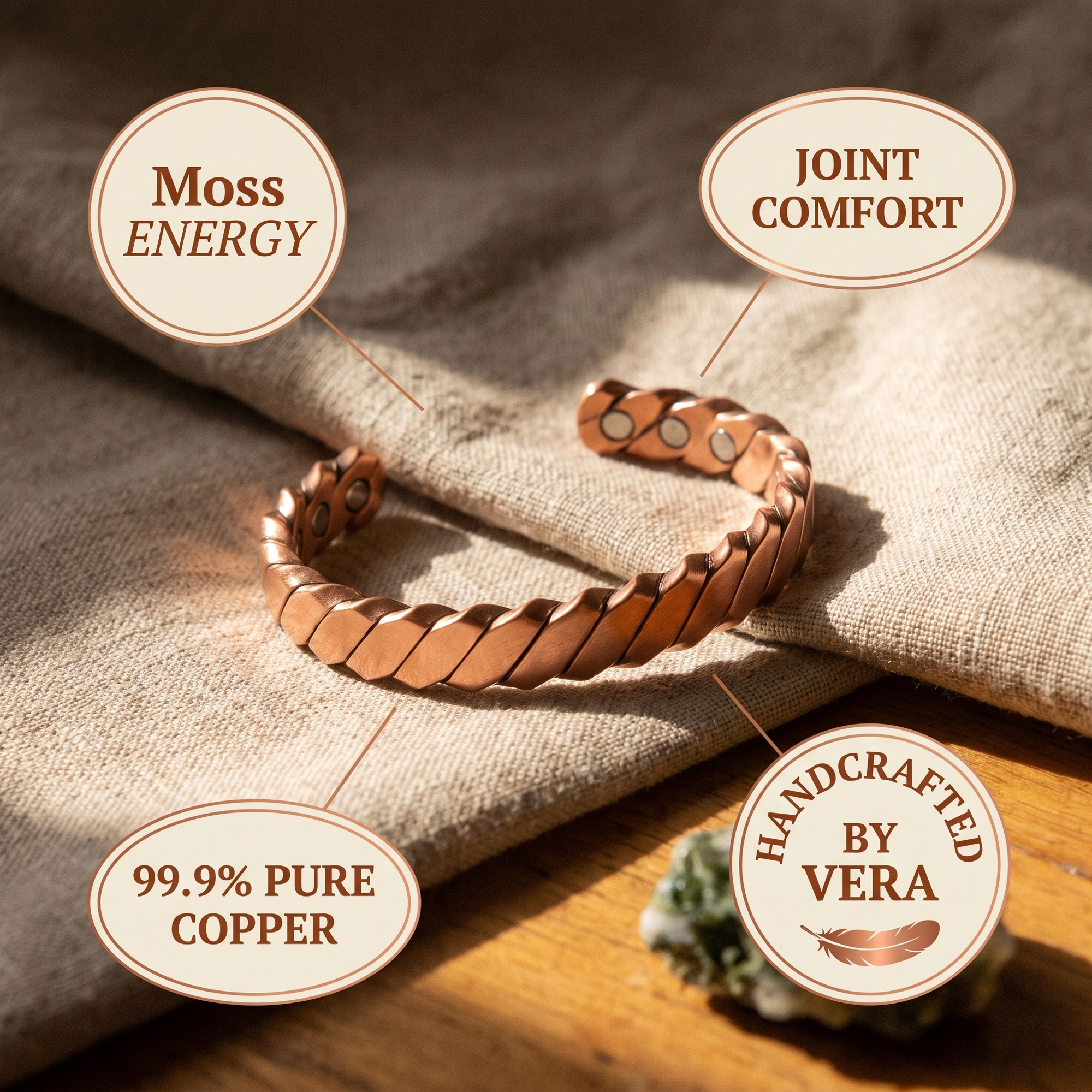 Pulseira de Cobre Musgo da Rosa