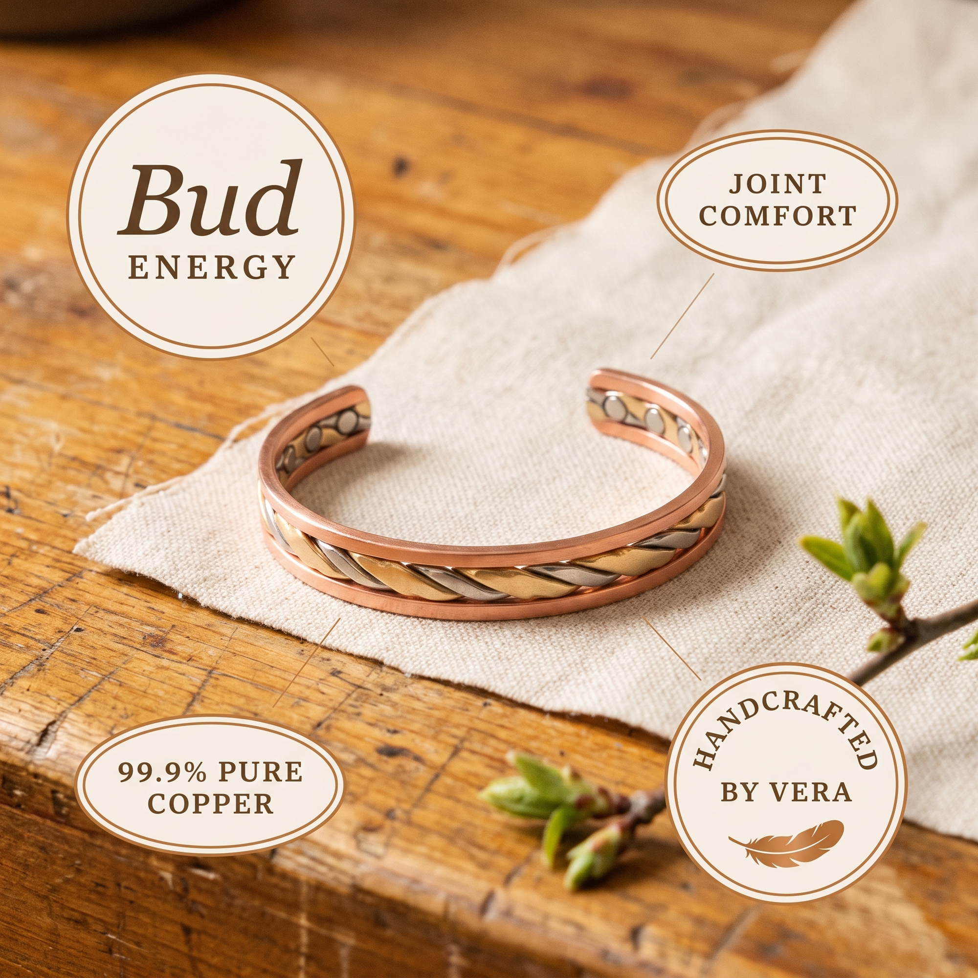 Pulseira de Cobre Rosa's Bud